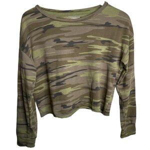 Camo Print Crop Top Long Sleeve Pullover Crewneck Sweater Top